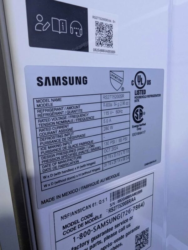 NEW Samsung 27 cu ft. Side by side Refrigerator - Image 2